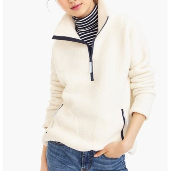 J. Crew Polartec Fleece Half Zip Pullover Jacket Bright Ivory Size S - Picture 1 of 13